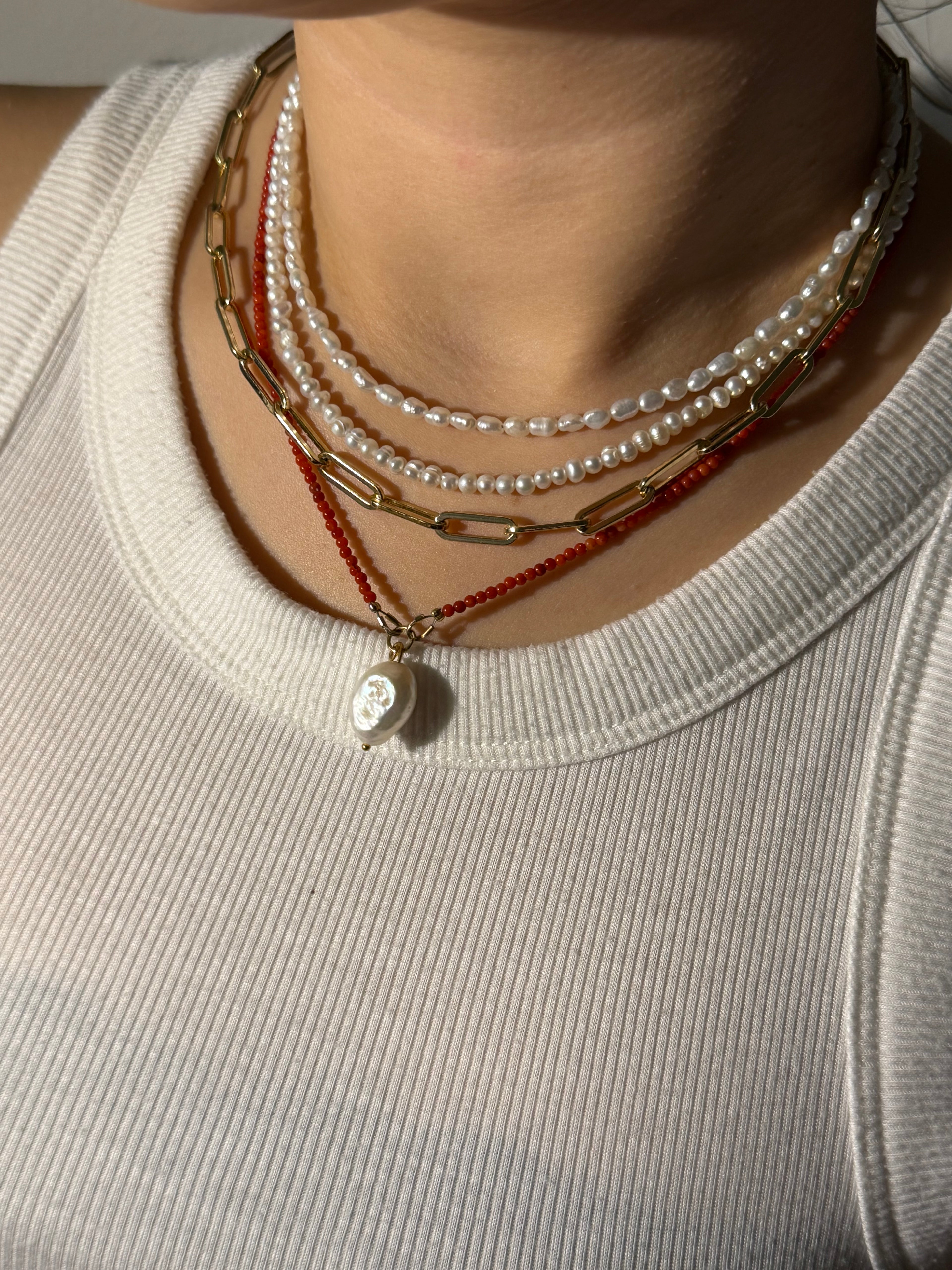 Coral & Baroque Pearl Necklace